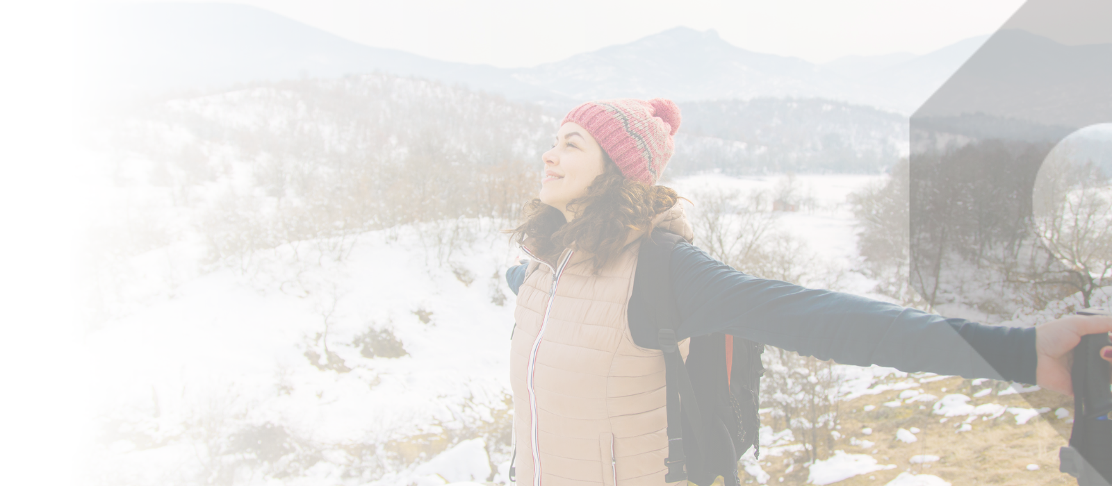 Woman in the snowy mountains.